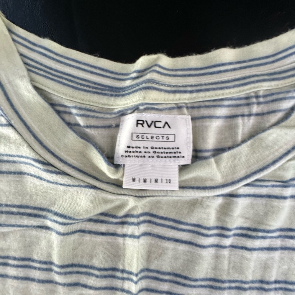 RVCA Blue, White and Light Green Striped Long Sleeve Tee